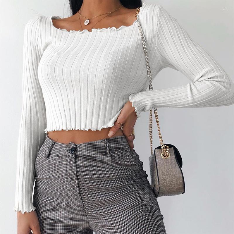 

Women' T Shirts Women Korean Sweet Crop Tops Fahsion Ruched Top Ladies Fashion Pullover Autumn Knitted Long Sleeve T-Shirts Streetwear 2023, Black