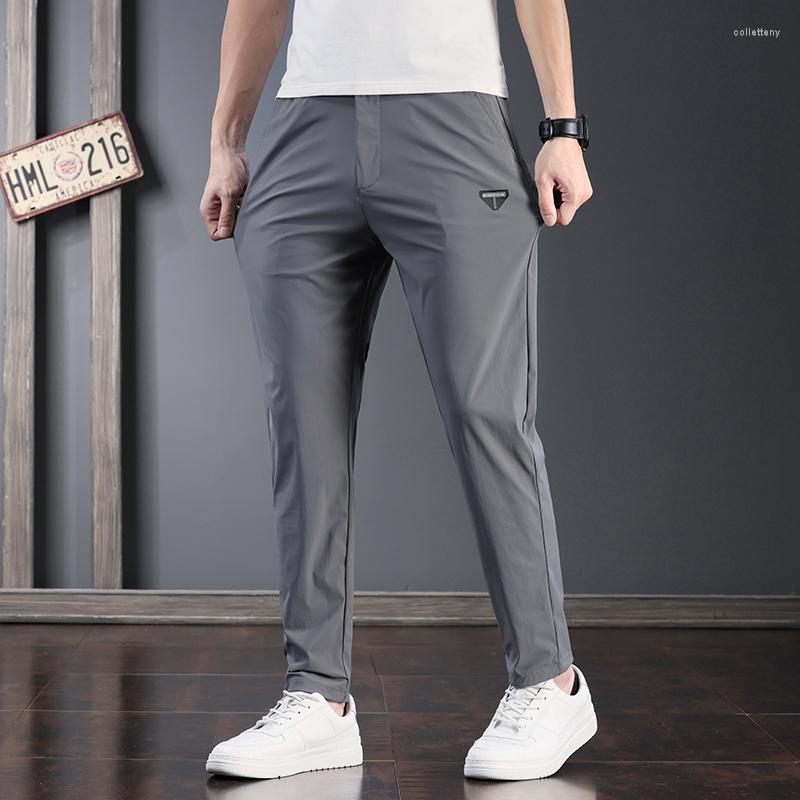 

Men's Pants Summer Brand High Elastic Thin Ice Silk Youth Vitality Fashion Korean Lightweight Breathable Casual Trousers, Black
