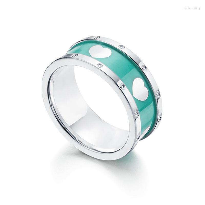

Cluster Rings 925 Sterling Silver Fashion Classic Enamel Blue Heart Pattern Couple Unisex Jewelry Women Men Waterproof
