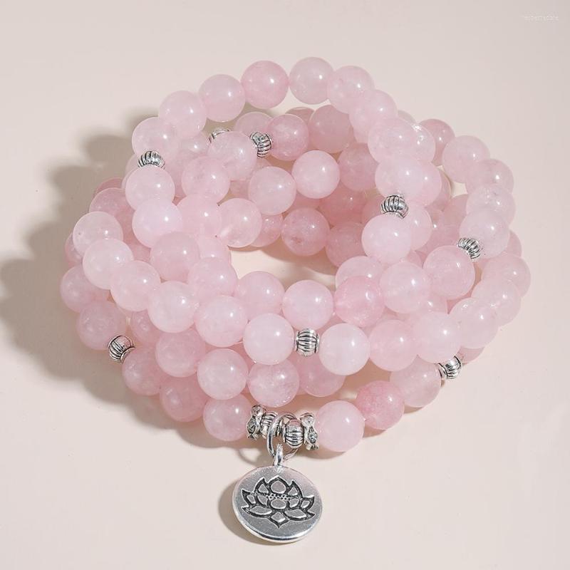 

Strand OAIITE Natural Stone Beads Rose Quartz Bracelet For Women 108 Mala Yoga Buddhism Rosary Necklace Fashion Jewelry Gift