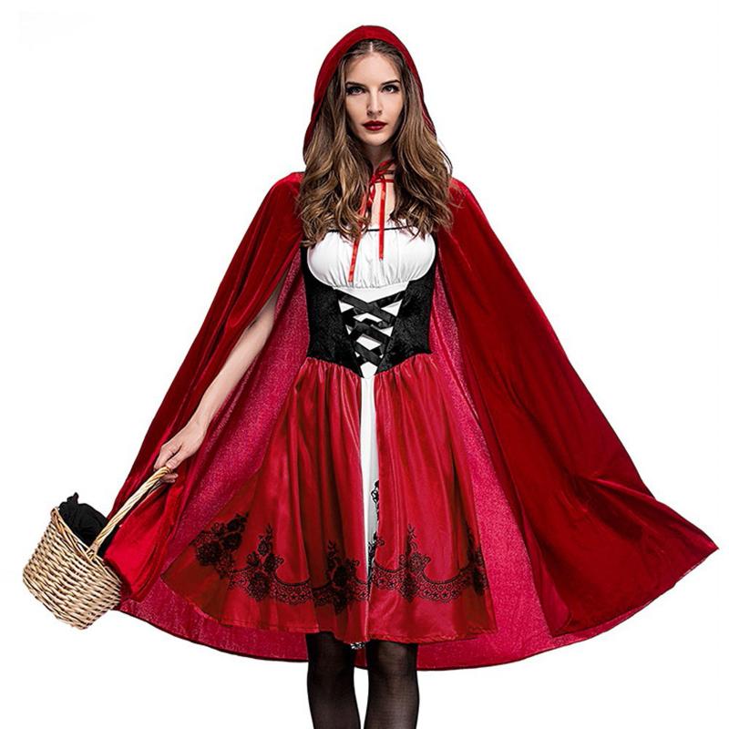 

Casual Dresses Women Halloween Ladies Little Red Riding Hood Costume Fantasy Party Robe Cosplay Game Uniform Fancy Dress #T2G