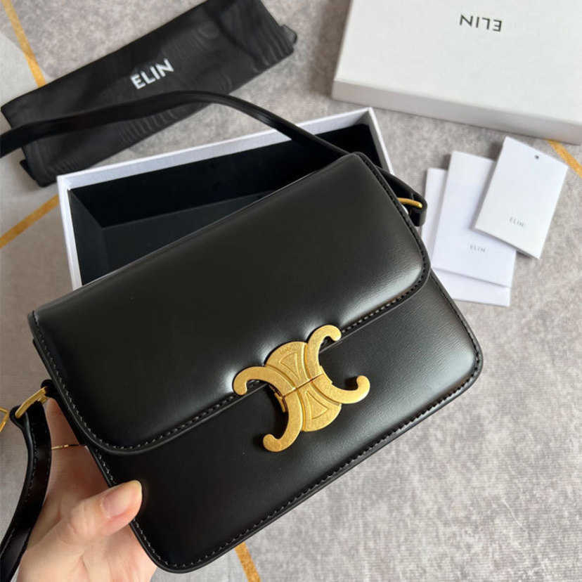 

High Quality Design Bags Cowhide Women's One Shoulder Small Square Crossbody Bag 49%off Factory Handbag Purse for Women, Black small size 18cm