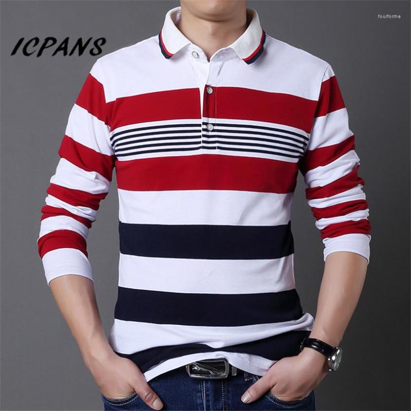 

Men's Polos ICPANS Men Shirt Striped Long Sleeve Slim Fit Big Size 5XL Black Cotton Casual For 2023, 006