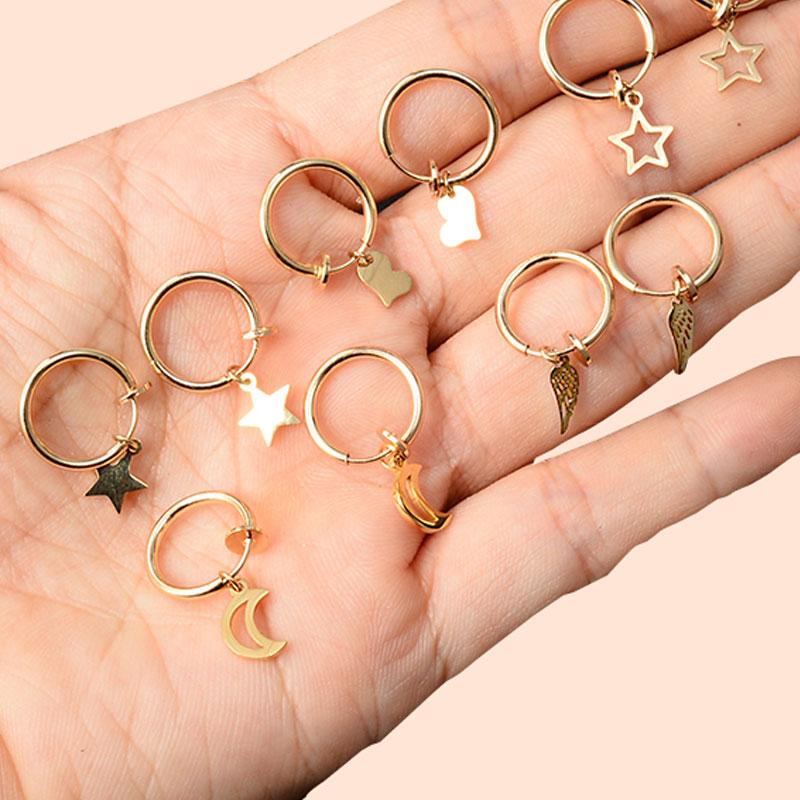 

Hoop Earrings & Huggie Simple Retractable No Need Piercing Women Girl Classic Hip-hop Cross Star Wing Moon Small