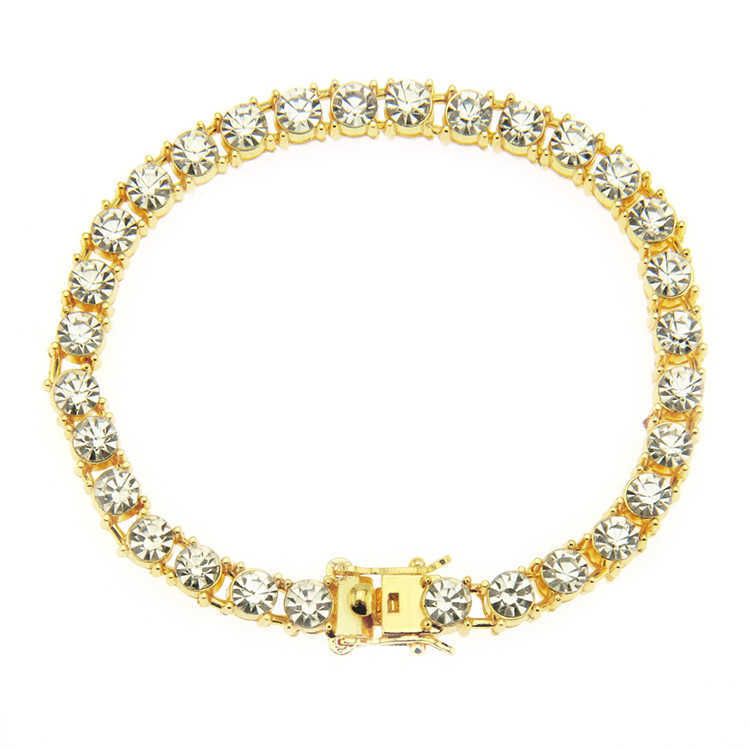 

Fashion Tennis Chain Bracelet Hip Hop Punk Style Cuban Paved Clear Rhinestones Bangles for Mens Party Gift