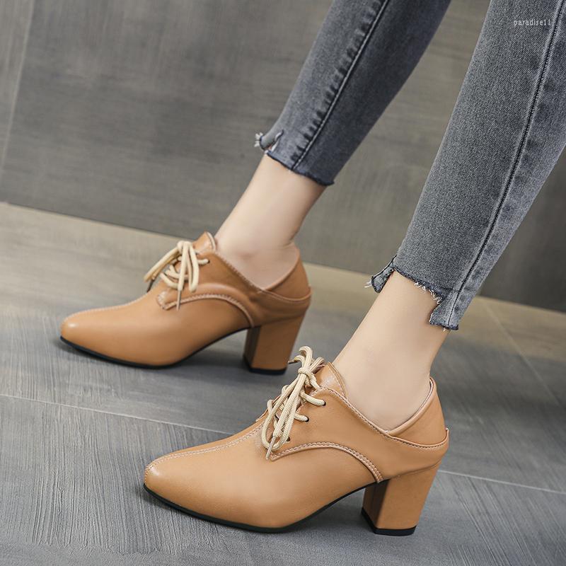 

Dress Shoes Microfiber Leather Woman Mid Heels Women Casual Shoe Korea Style Block Heel Slip On Footware For Office Lady Beige BLACK