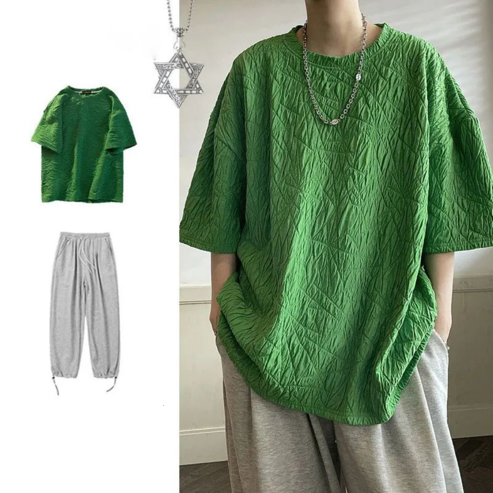 

Men s Tracksuits Design Crumple Novelty Men O Neck Short Sleeve Streetwear 2023 Korean Fashion Tops Casual Harajuku Oversized T Shirt Unisex 230217, Green