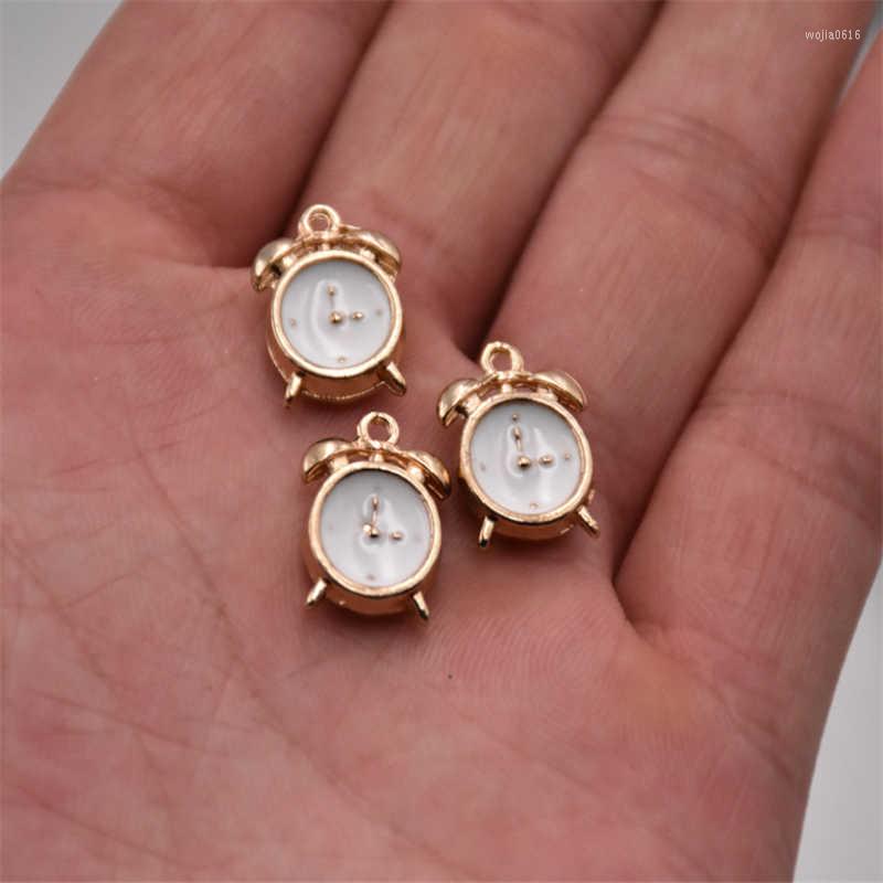 

Charms Pendant DIY Enamel Charm 3D 10pcs Alarm Making Fit White 12 13mm Bracelet Clock