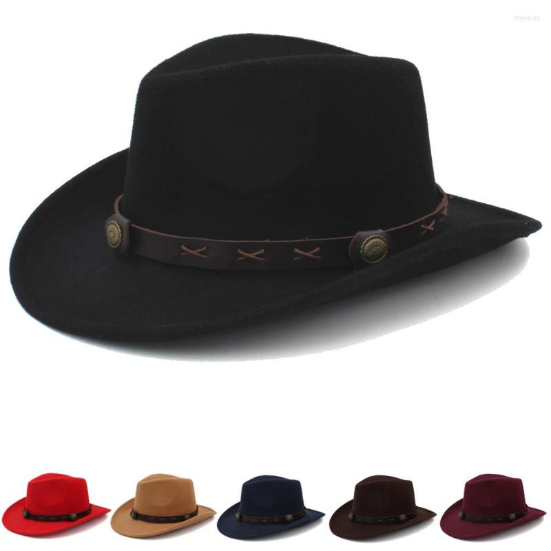 

Berets Men Women Wool Western Cowboy Hats Wide Brim Panama Caps Outdoor Sombrero Travel Fedora Sunbonnet Party Adjustable Size M-L, Red
