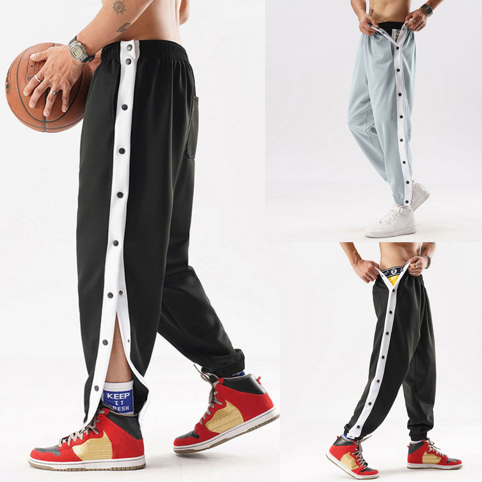 

Men s Pants Net Red Tear Away Basketball Casual Training Warm Up Loose Open Leg Sweatpants With Pockets In Stock 230217, Black