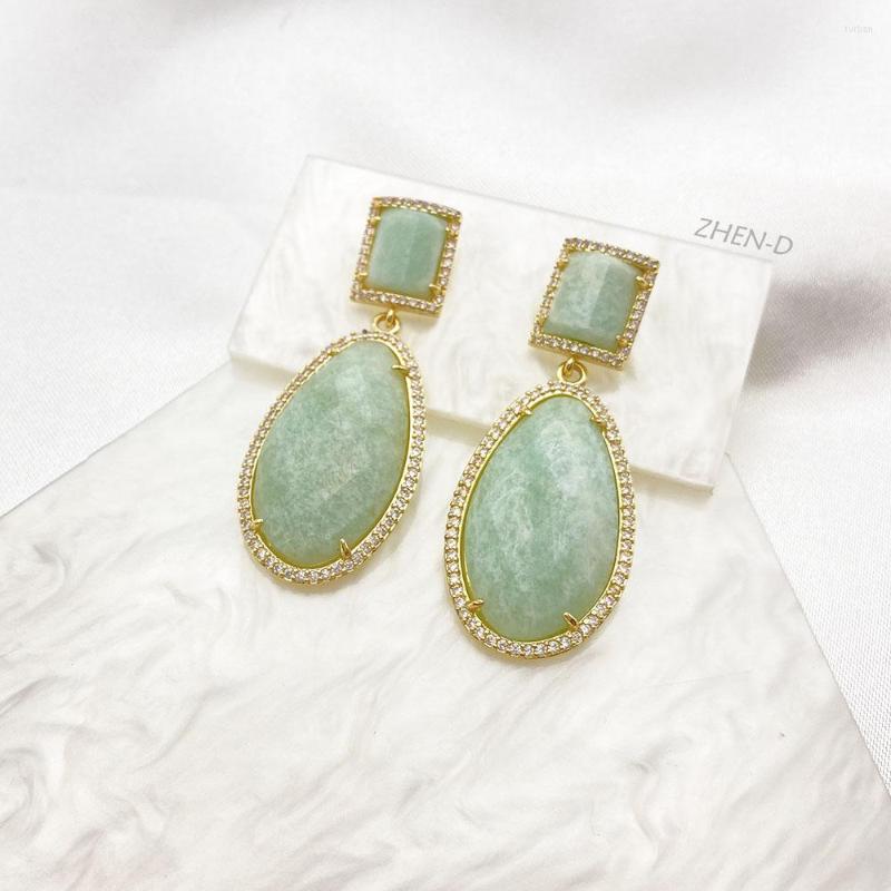 

Dangle Earrings ZHEN-D Jewelry Natural Stone Amazonite Gold Plated Elegant Pure Beautiful Style Healing Gift For Girl Women
