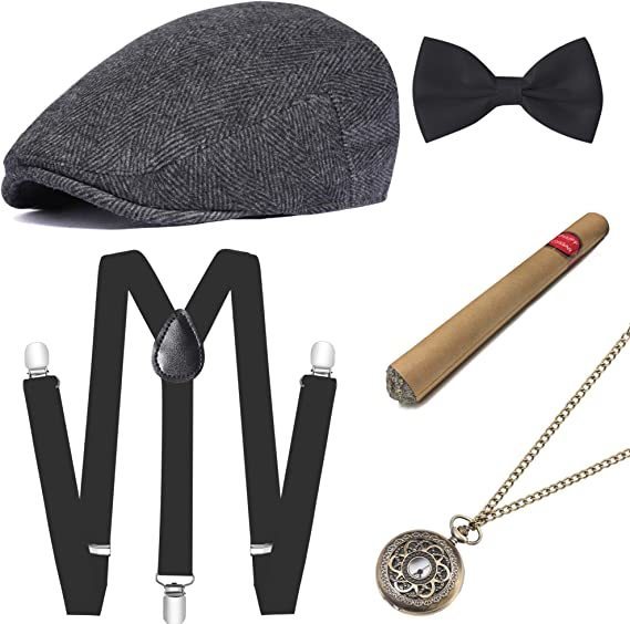 

Suspenders Mens 1920s Great Gatsby Gangster Costume Accessories Set Roaring 20s Old Man Clothing Panama Hat 230217