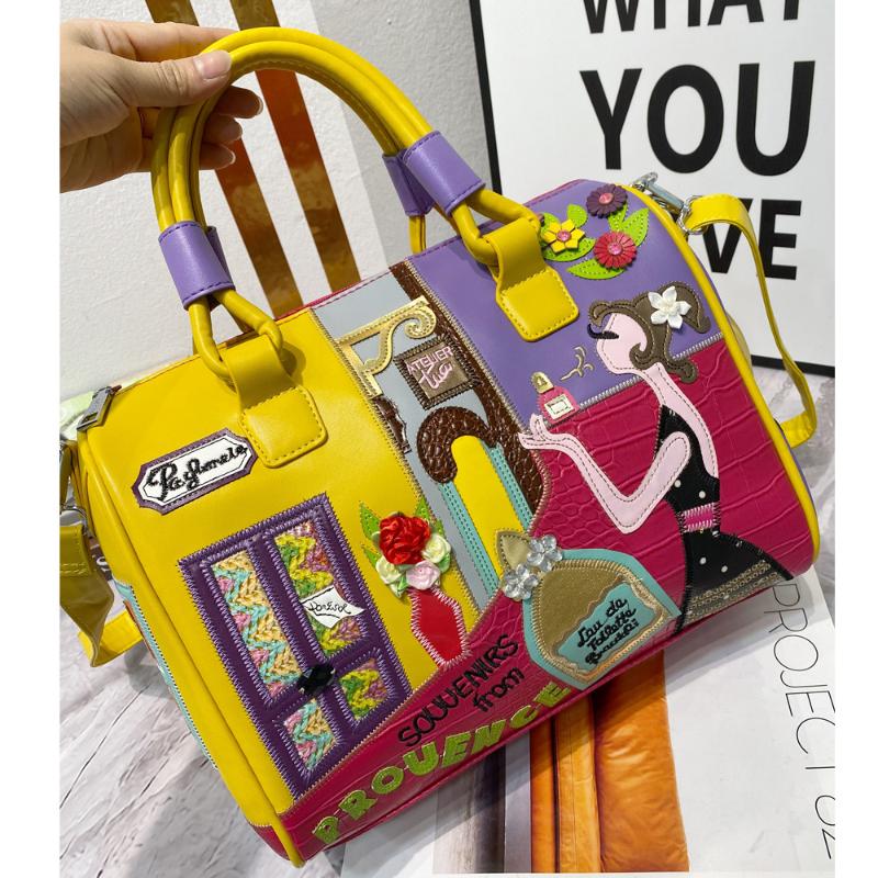 

Evening Bags High Quality Women's Bag Large Capacity Boston Embroidery Stitching Shoulder Handbag Messenger Pillow BagEvening, Small black