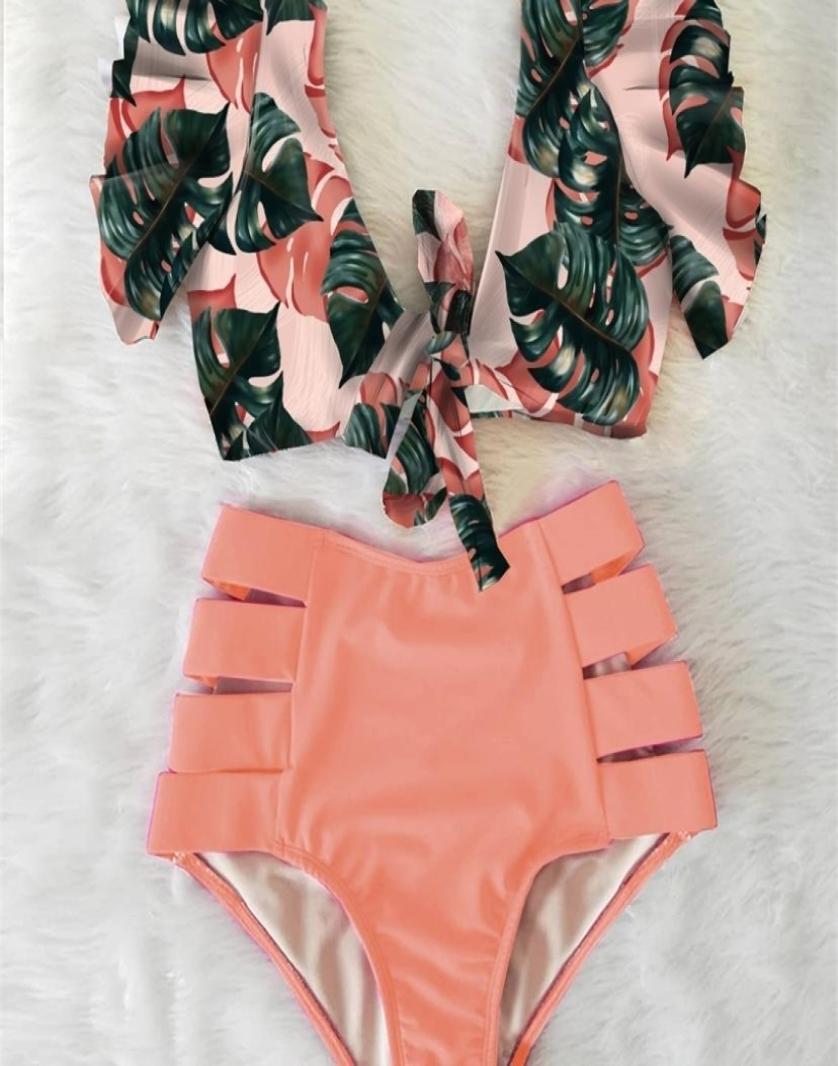 

High Waist Bikini Ruffle Swimwear Women Print Sexy Swimsuit Push Up Bikinis Plus Size Bathing Suits Floral Beach Wear 2202172913106