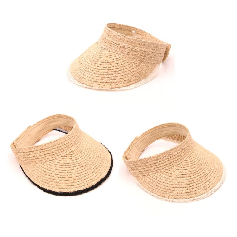 

Wide Brim Hats Ladies Sun Roll-up Foldable Straw Golf Visor Hat Sunshade Cap Personality Empty Top Decoration, White