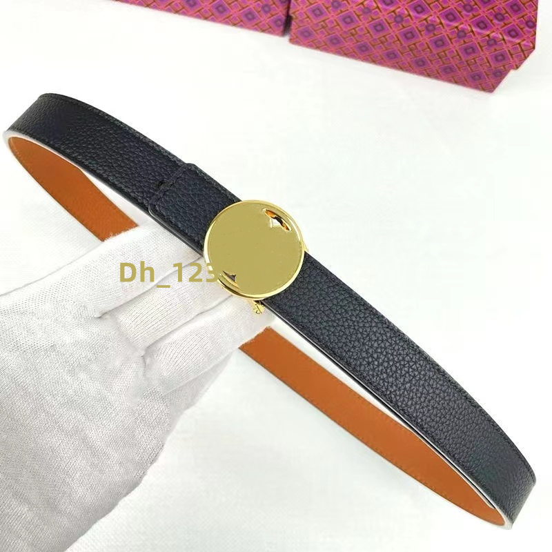 

Women's fashion belt 2.5cm wide lychee leather belt metal buckle double-sided belt Designer fashion Womens Black belt H gift T, Only belt;no box
