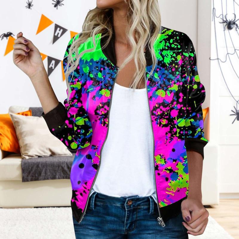 

Women' Jackets Womens Casual Daily Lightweight Zip Up Jacket Color Print Coat Stand Collar Short Sports Outerwear Zipper TopsWomen, Blue
