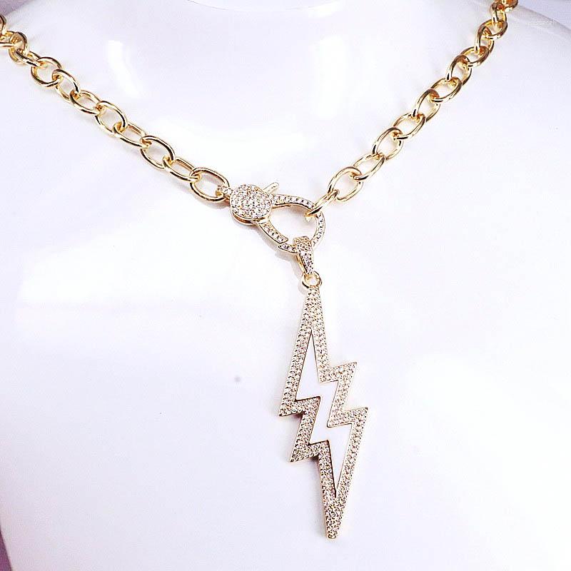 

Chains 3Pcs Gold Plating Chain Choker Enamel CZ Pave Lock Necklace Screw Clasp Carabiner