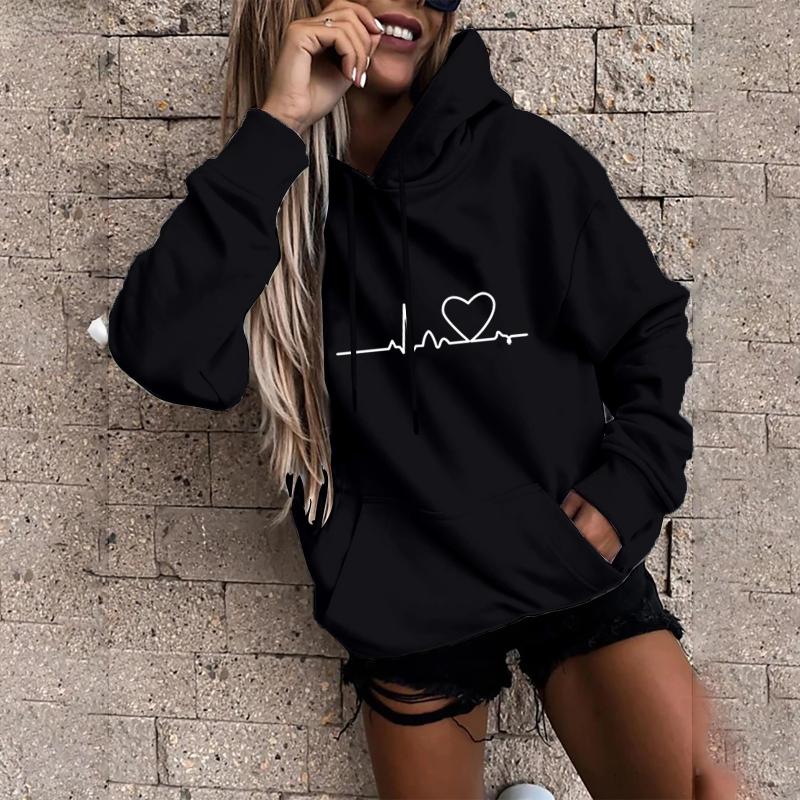 

Women's Hoodies & Sweatshirts Fashion Casual Women Fun Heart Print Hooded MoleTom Loose Sweatshirt, Gray
