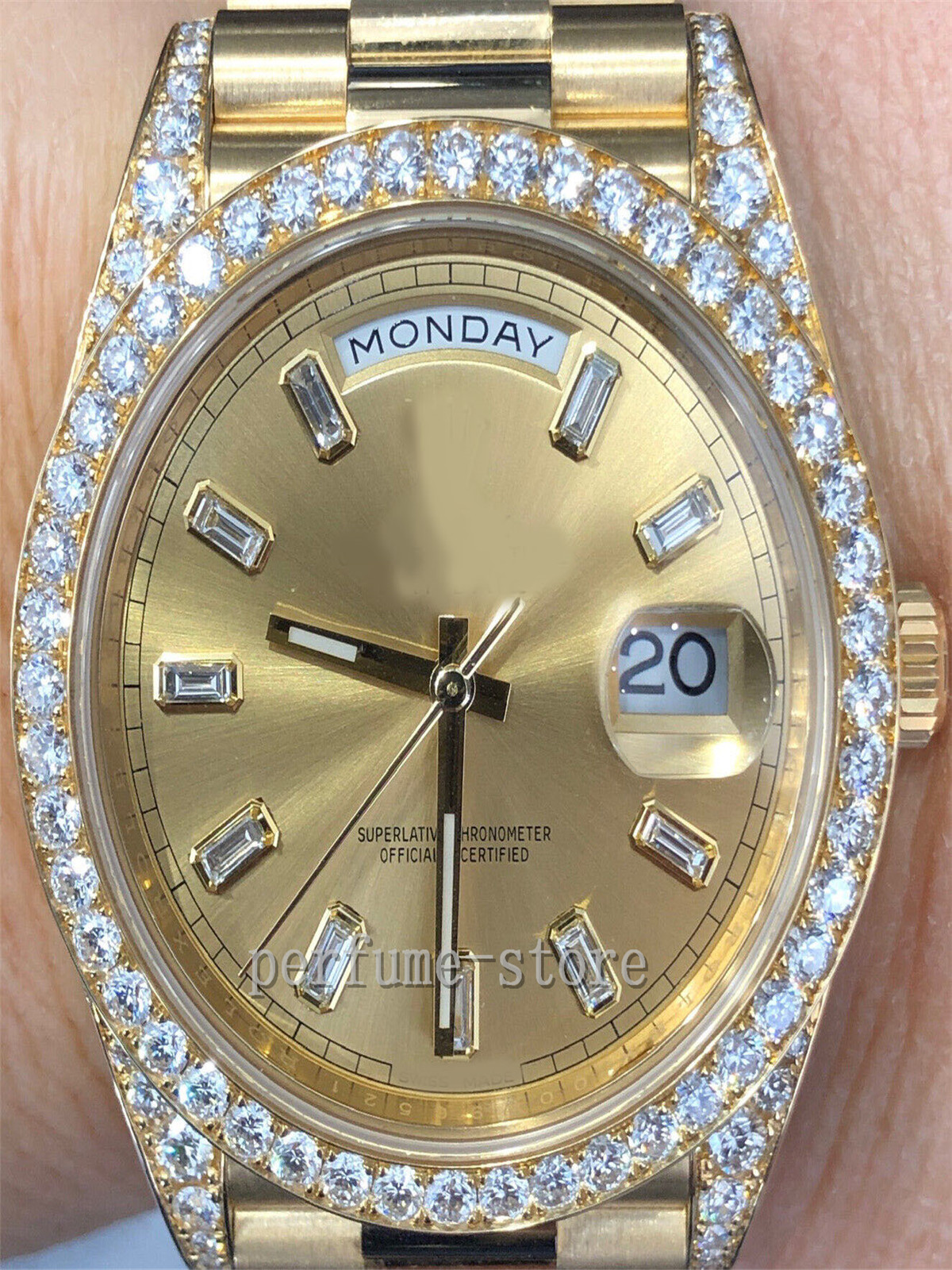 

Luxury Wristwatch Automatic 2023 QC BRAND Day-Date 40 Champagne Baguette Diamond Dial 228238 Box Papers on official website, Watch