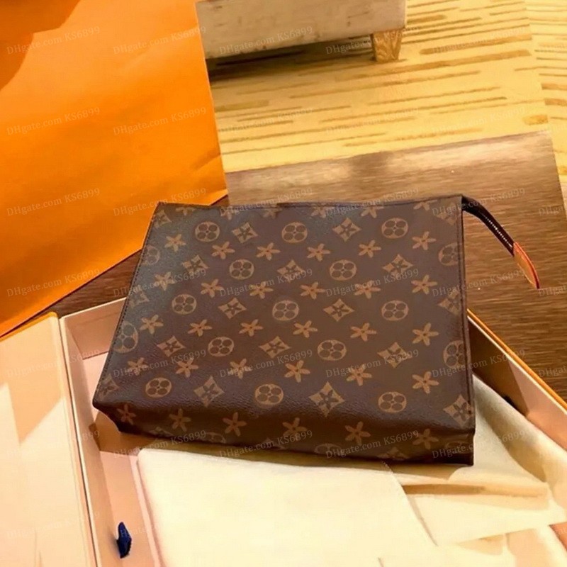 

Womens Cosmetic Bag Hag old Flower Rectangular Handbag Women Travel Makeup Bag New Designer Men Wash Bags Cosmetic Bags With Dust Bag KS6899, Brown flower