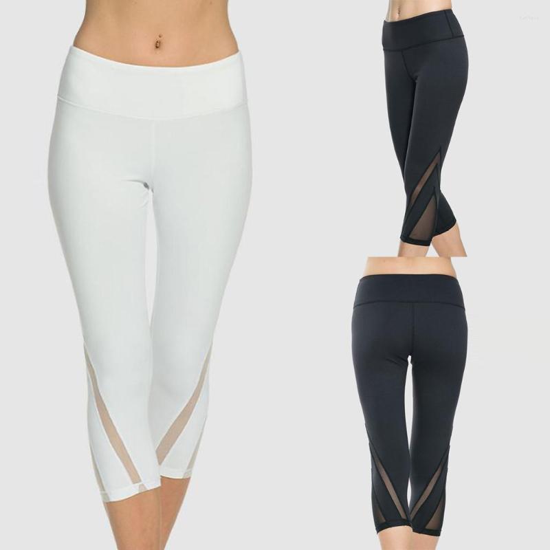 

Active Pants Mesh Hip Tights Yoga Stretch Leggings Trousers Running Fitness Femme High Waist Clothes Sports Sweatpants, White