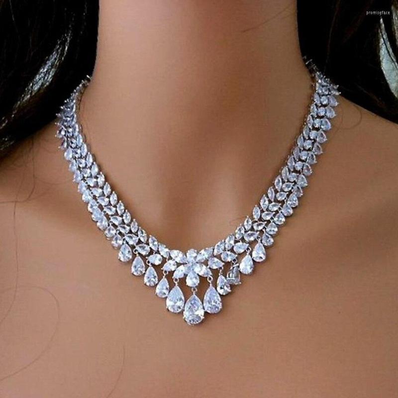 

Chains Exaggeration Water Drop Zircon Choker Necklace Wedding Accessories Bridal Jewelry Crystal CZ Big Statement For Women