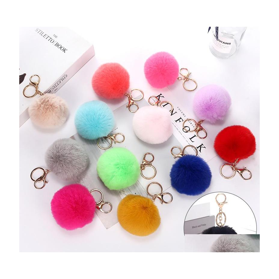

Key Rings Fluffy Pom Keychain Soft Faux Rex Rabbit Fur Ball Car Pompom Plush Keychains Keys Holder Women Bag Pendant Jewelry Drop Del Dhvrb
