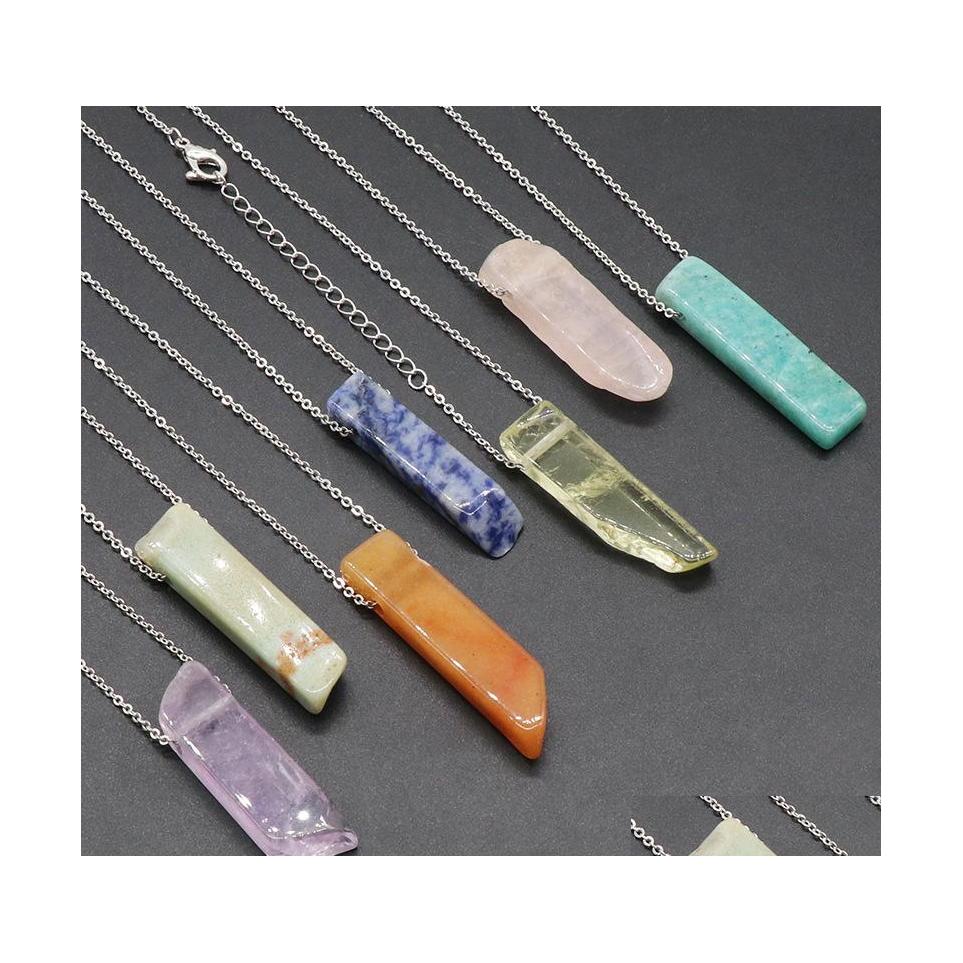 

Pendant Necklaces Natural Stone Mineral Irregar Rec Quartz Pendum Amazonite Tiger Eye Lapsi Crystals Healin Yydhhome Drop Delivery J Dhcdt