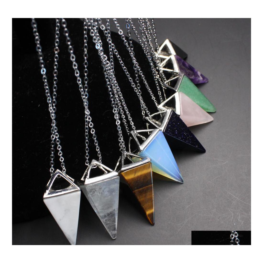 

Pendant Necklaces Square Pyramid Cone Stone Opal Crystal Pendum Necklace Chakra Healing Jewelry For Women Men Carshop2006 Drop Deliv Dhkjq