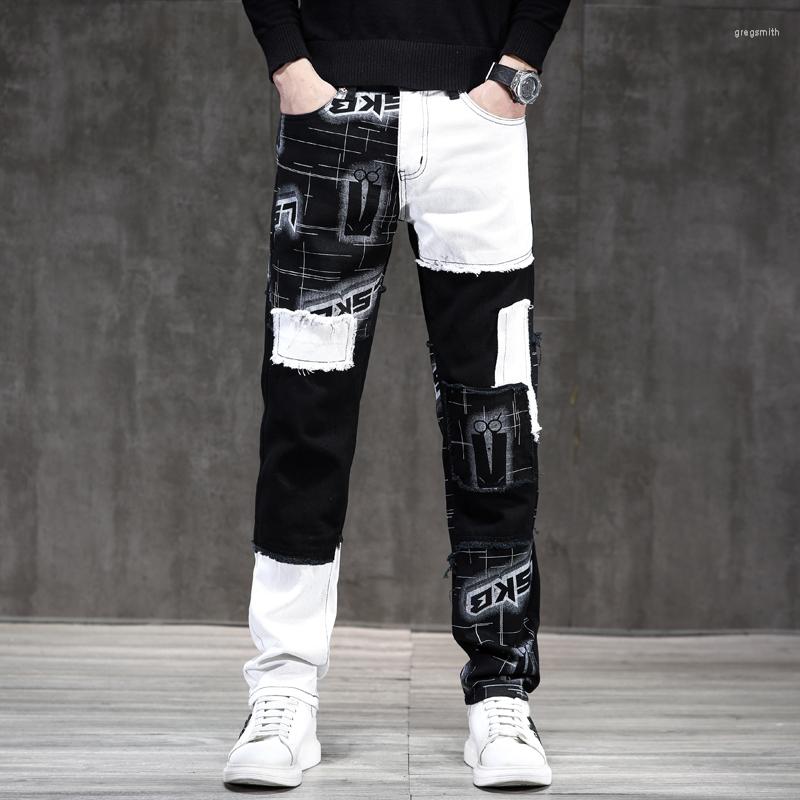 

Men's Jeans Male Homme Pantalon Casual For Jean Pactchwork Splicing Men Biker Neutral Streetwear Pants Trend Trousers Solid Brand, 9241