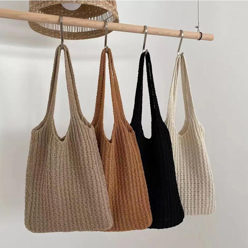 

Evening Bags Youda Korean Version Ins Woven Solid Color Large-capacity Tote Bag Women Literary Shoulder Retro All-match Handbag 2023, Black