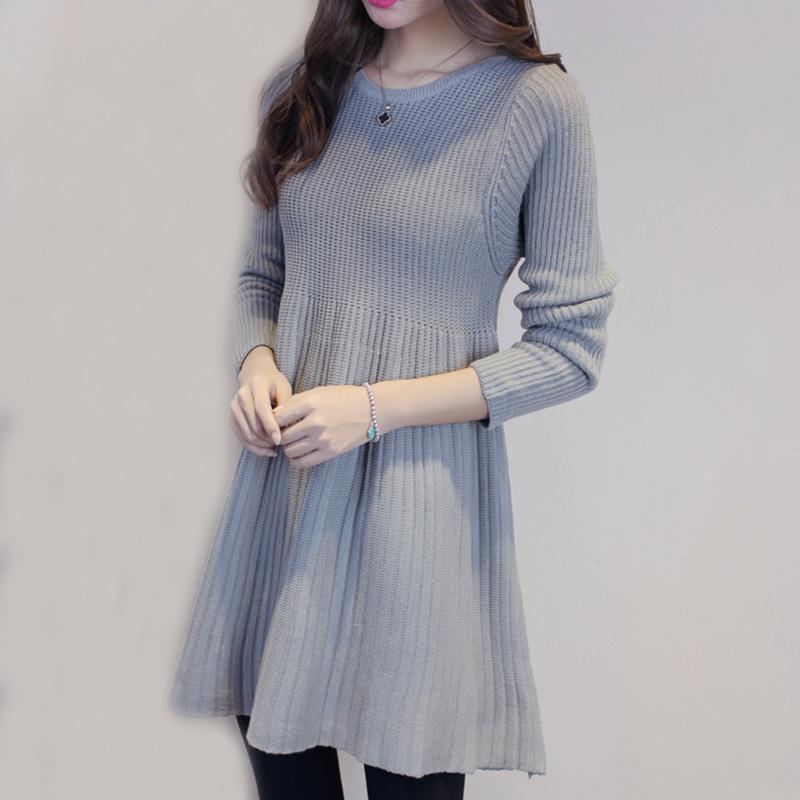

Casual Dresses Autumn Winter Sweater Dress Women Grey Long Sleeve Knitting Pullovers Lady Loose Knitted Mini Vestidos SF531, Gray