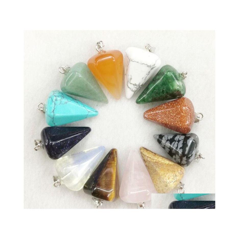 

Charms Chakra Natural Stone Cone Shape Pendum Rose Quartz Lapis Lazi Turquoise Opal Pendant Diy For Necklace Earrings Carshop2006 Dr Dha7D
