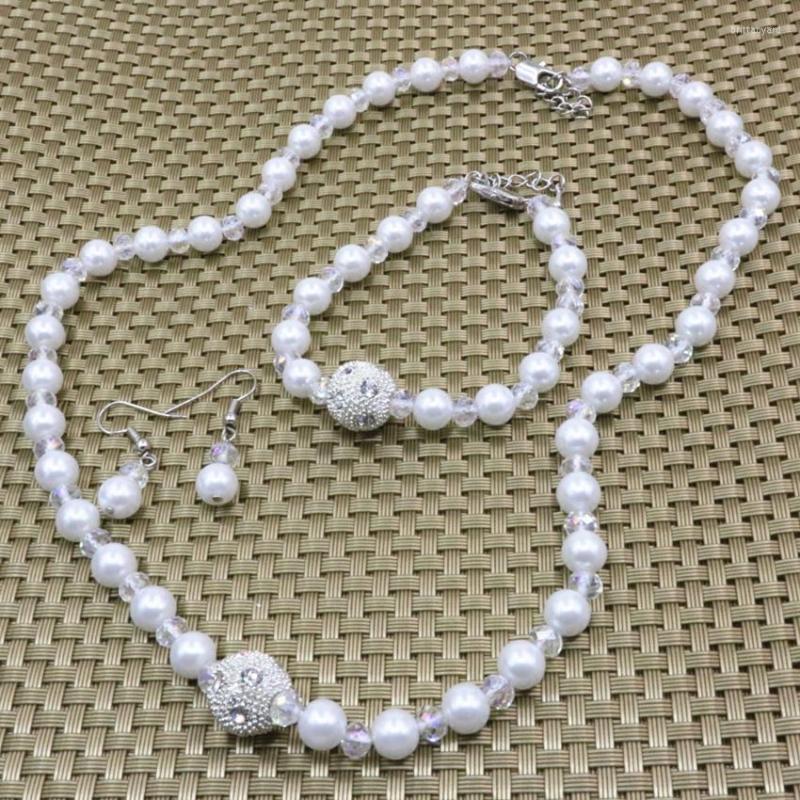 

Necklace Earrings Set Bohemia Style White Simulated-pearl Shell 8mm Round Beads Abacus Crystal Bracelet For Women Jewelry B3181, Picture shown