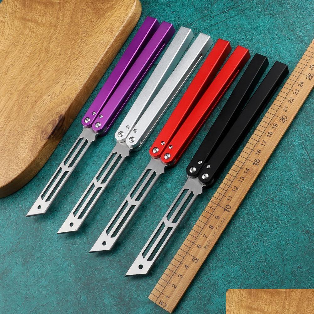 

Camping Hunting Knives Cam The One Balisong Triton Trainer Butterfly Training Knife Not Sharp Aluminum Hanldle Bushing System Bm Squ Dhuts