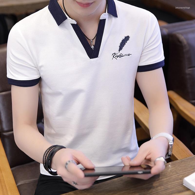 

Men's Polos 2023 Shirt Men Cotton Male Short Sleeved Slim V-neck, Gray
