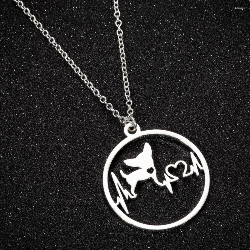 

Pendant Necklaces Wholesale Cute Round Puppy Heartbeat Necklace For Women Long Chain Chihuahua Dog Stainless Steel Custom Jewelery Gift