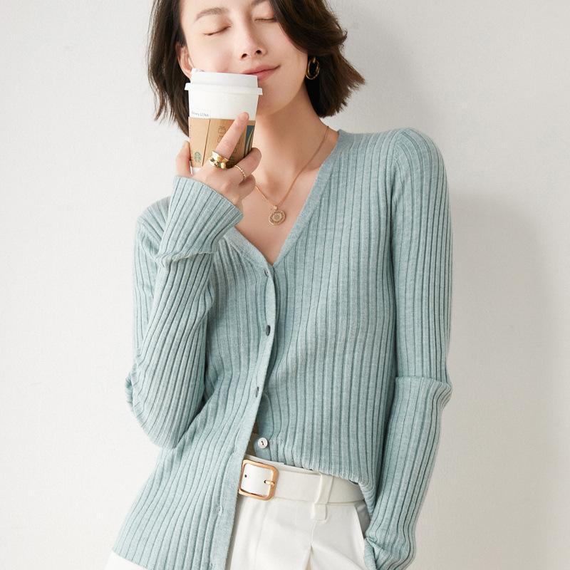 

Women' Knits & Tees Spring Autumn Women Ribbed Knit Black Sweater Fashion V-Neck Long Sleeve Button Cardigan Jacket Woman Casual Lazy White, Yellow