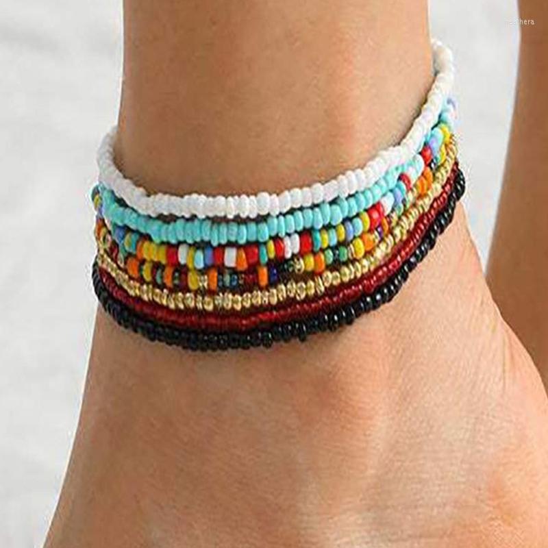 

Anklets 12Pcs/Set Color Rice Beads Ankle Bracelet Bohemian Mixed Irregular Women Leg Beach Foot Fashion Jewelry