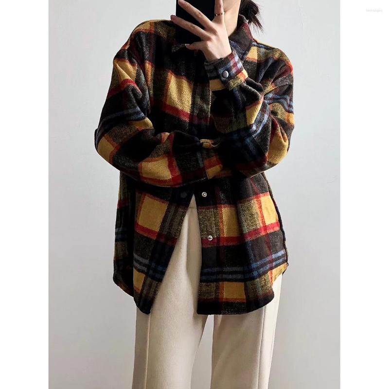 

Women's Jackets Autumn Plaid Jacket Women Shirt Coat Thin For Summer Fall Clothes Green Brown Vintage Casual Shirts Top Blouse