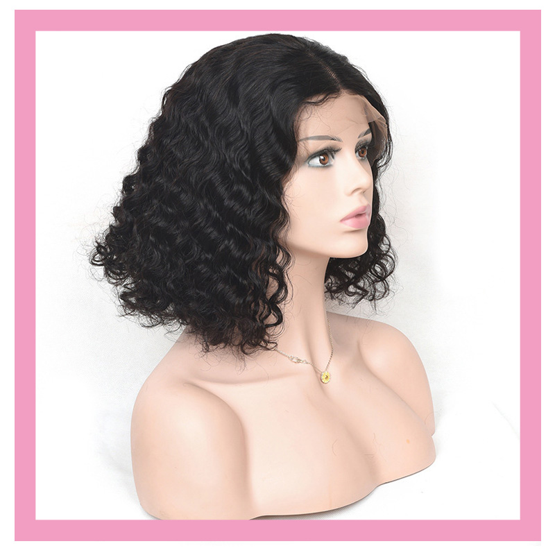 

Brazilian Human Hair 13X4 Lace Front Bob Wig Deep Wave 10-18inch Curly 150% 180% 210% Density Natural Color