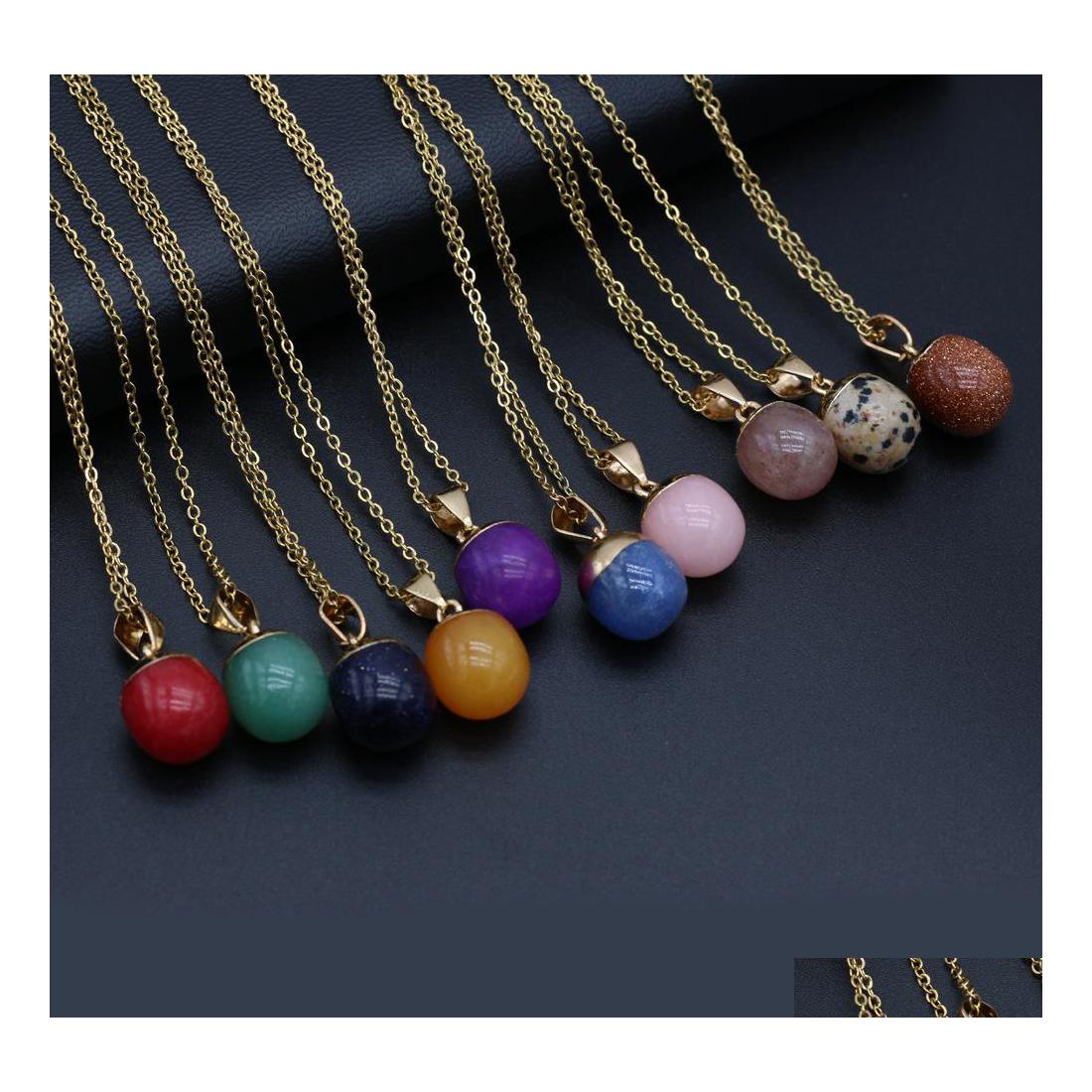 

Pendant Necklaces 13X18Mm Chakra Round Ball Reiki Healing Natural Stone Necklace Amethyst Pink Rose Crystal Women Jewelry Carshop200 Dhilq