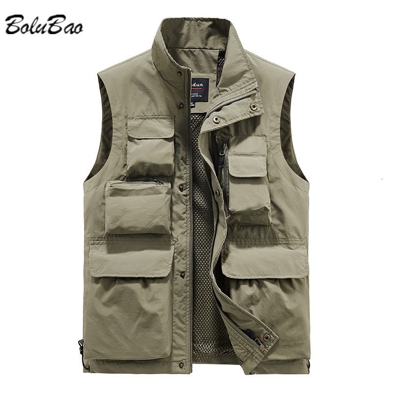 

Men's Vests BOLUBAO Men Outdoor Vest Multi-Pocket Solid Color Fishing Director Reporter Work Waistcoat Pography Casual Vest Jacket Male 230217, Black