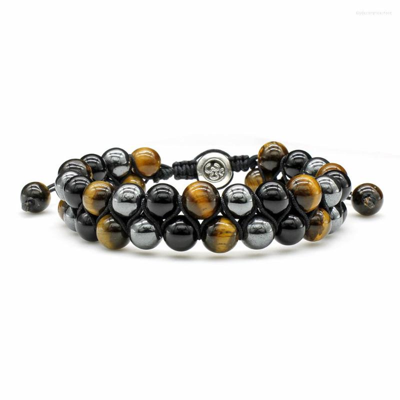 

Charm Bracelets ZG Fashion Bracelet For Couples Spot Matte Stone Black Yellow Tiger Eye Woven Rope Double-layer Beaded Unisex