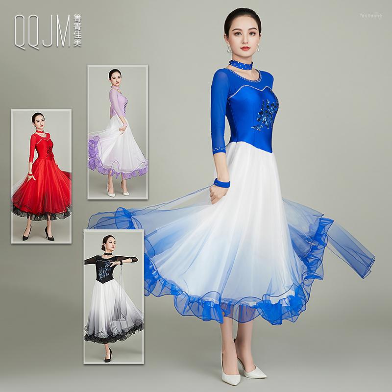 

Stage Wear 2023 Ballroom Dance Competition Dress Waltz Dresses Standard Q185, Blue