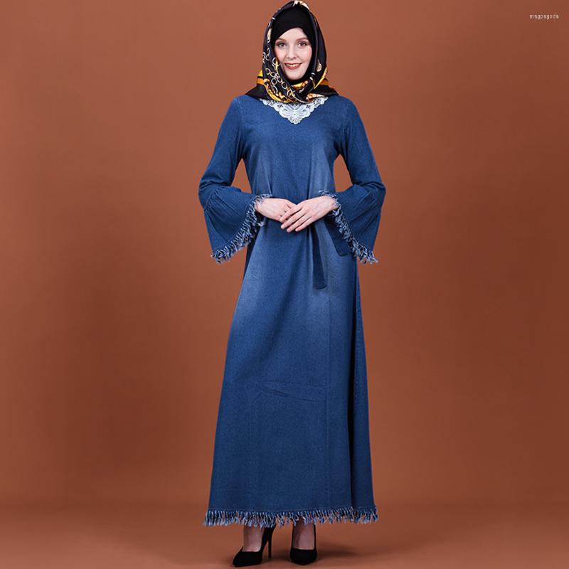 

Ethnic Clothing 2023 Muslim Cowboy Dress Women's Middle East And Southeast Asia Temperament All-match Fashionable Lady Robe Abayas