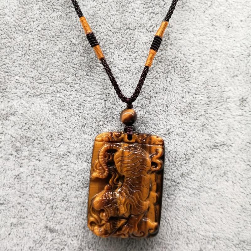 

Pendant Necklaces Natural Tiger Eye Necklace Jades Transfer Lucky Jewelry With Chain
