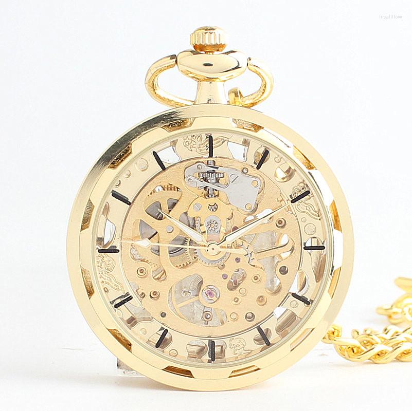 

Pocket Watches Open Face FOB Mechanical Hand-winding Watch Luxury Retro Golden Pendant Skeleton Steampunk Mens Women Gifts TJX031, Only watch