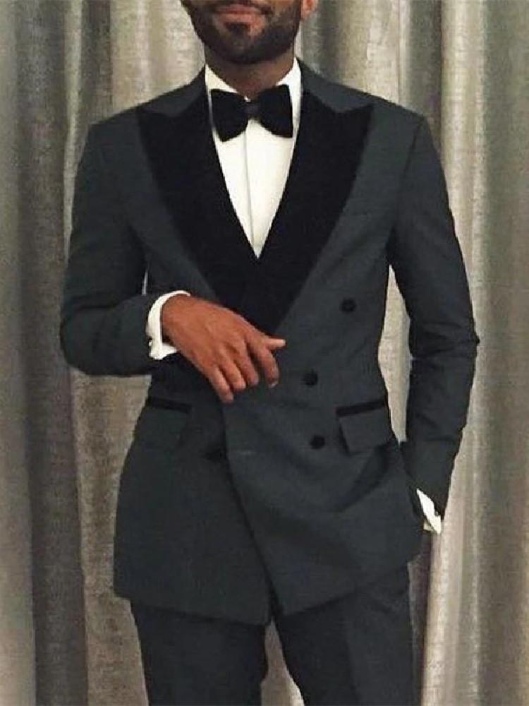 

Men's Suits & Blazers Dark Gray Black Lapel Men Suit 2 Pieces Causal Blazer Pants Double Breasted Work Wear Wedding Business Prom Tailored